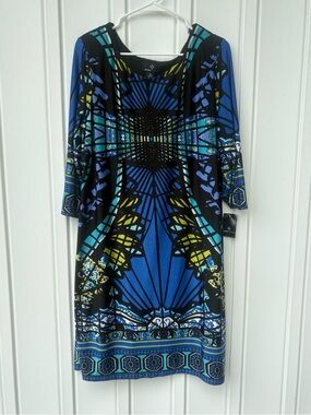 Ronni Nicole Dress NWT Blue Black Abstract Geometric Shift Dress Womens 16